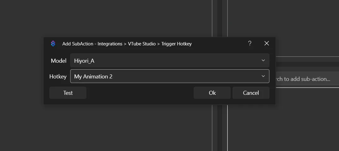 Диалог Trigger Hotkey с выбором модели и хоткея